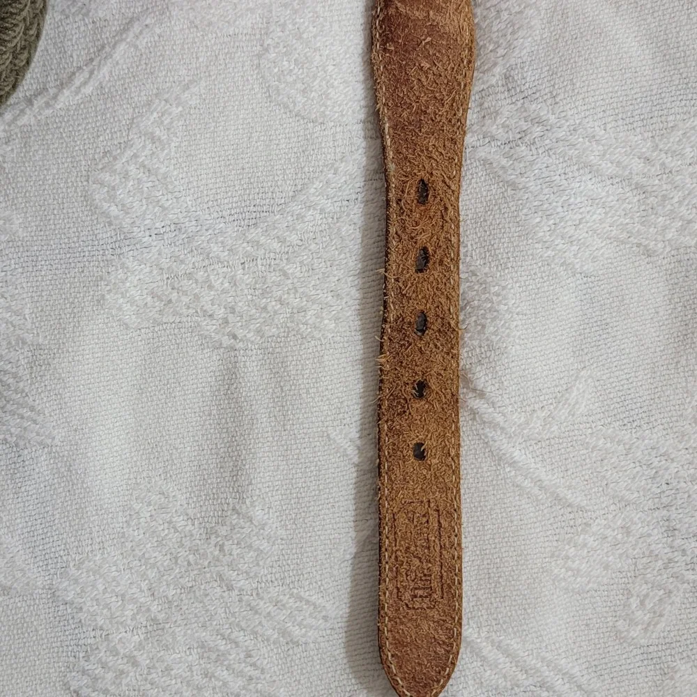 VTG L.L. Bean Braided Cotton Webbing Leather Belt Olive Green 36 SEE MEASUREMENT